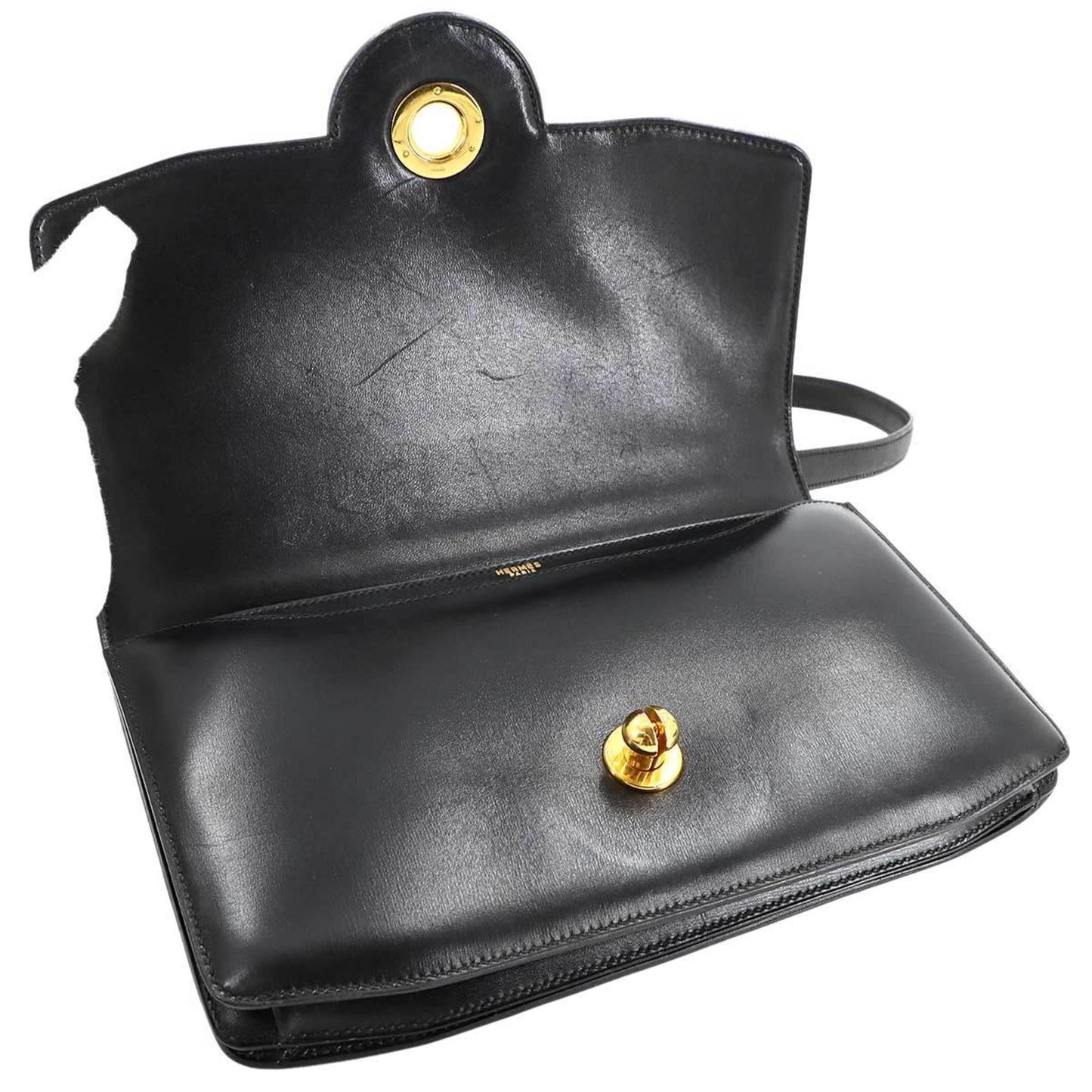 Hermes Herms Shoulder Bag In Box Calf Leather With A Black "G" Stamp And Gold Hardware