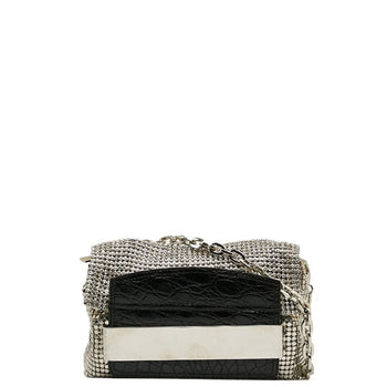 Jimmy Choo Crocodile Embossed Chain One Shoulder Bag Silver Black Leather Metal