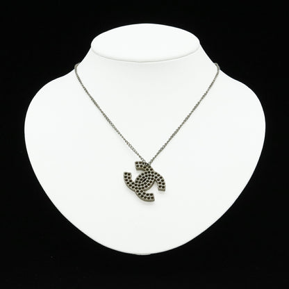 Chanel Coco Mark Punching Necklace Pendant Metal Silver 03 P