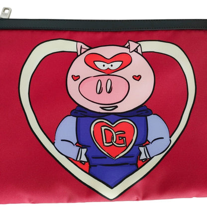 Dolce & Gabbana Super Pig Dg Love Print Handpouch Clutch Bag In Red
