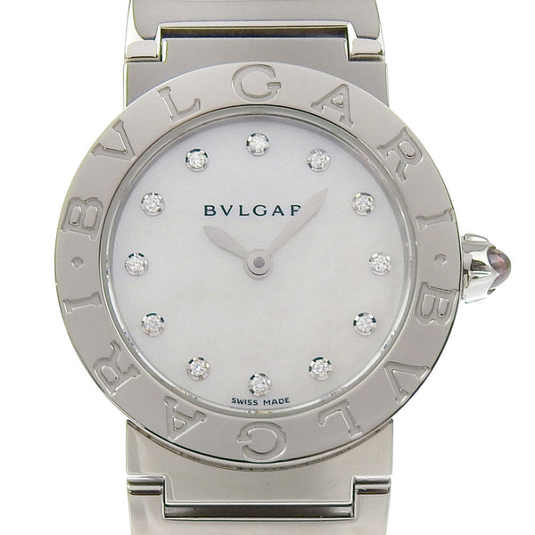 Bvlgari Bbl26S White Shell Dial 12P Diamond Ss Quartz Wristwatch 26Mm