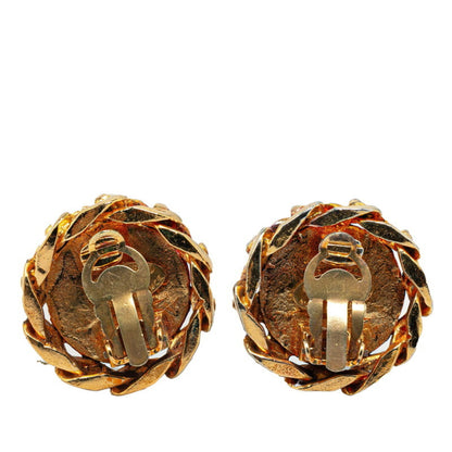 Chanel Coco Mark Windmill Motif Earrings Gold Plated Rhinestones