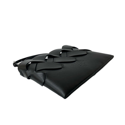 Prada Prada Logo Vitello Intrecciato Leather Shoulder Bag/Pochette/Sacoche In Black 28364