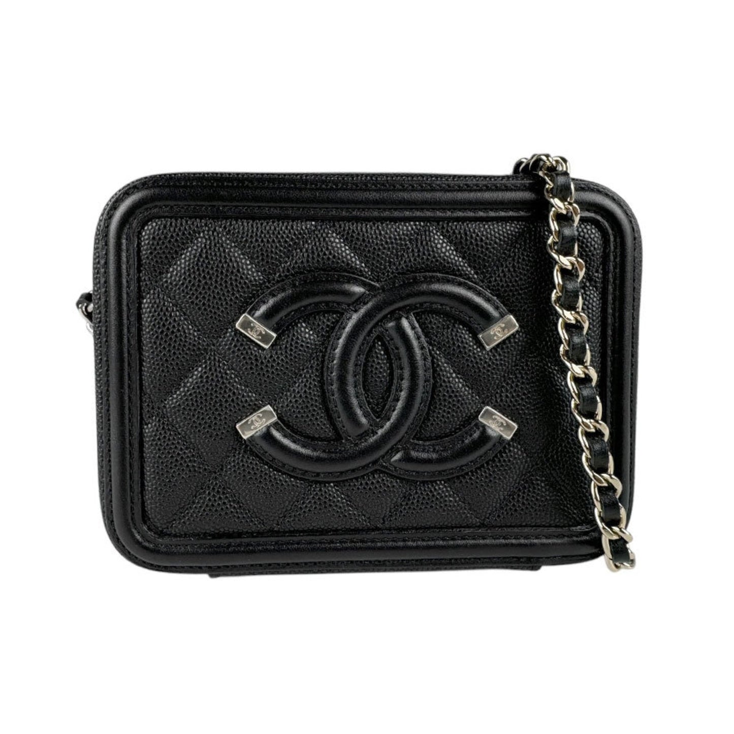 Chanel Shoulder Bag Cc Figley Caviar Skin Leather Black