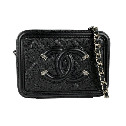 Chanel Shoulder Bag Cc Figley Caviar Skin Leather Black