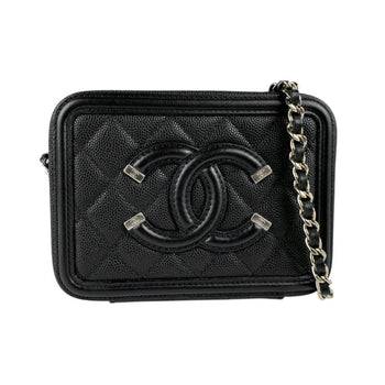 Chanel Shoulder Bag Cc Figley Caviar Skin Leather Black