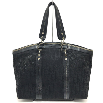 Christian Christian Dior Flower Embroidery Bag Shawl Tote Bag Black