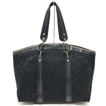 Christian Christian Dior Flower Embroidery Bag Shawl Tote Bag Black