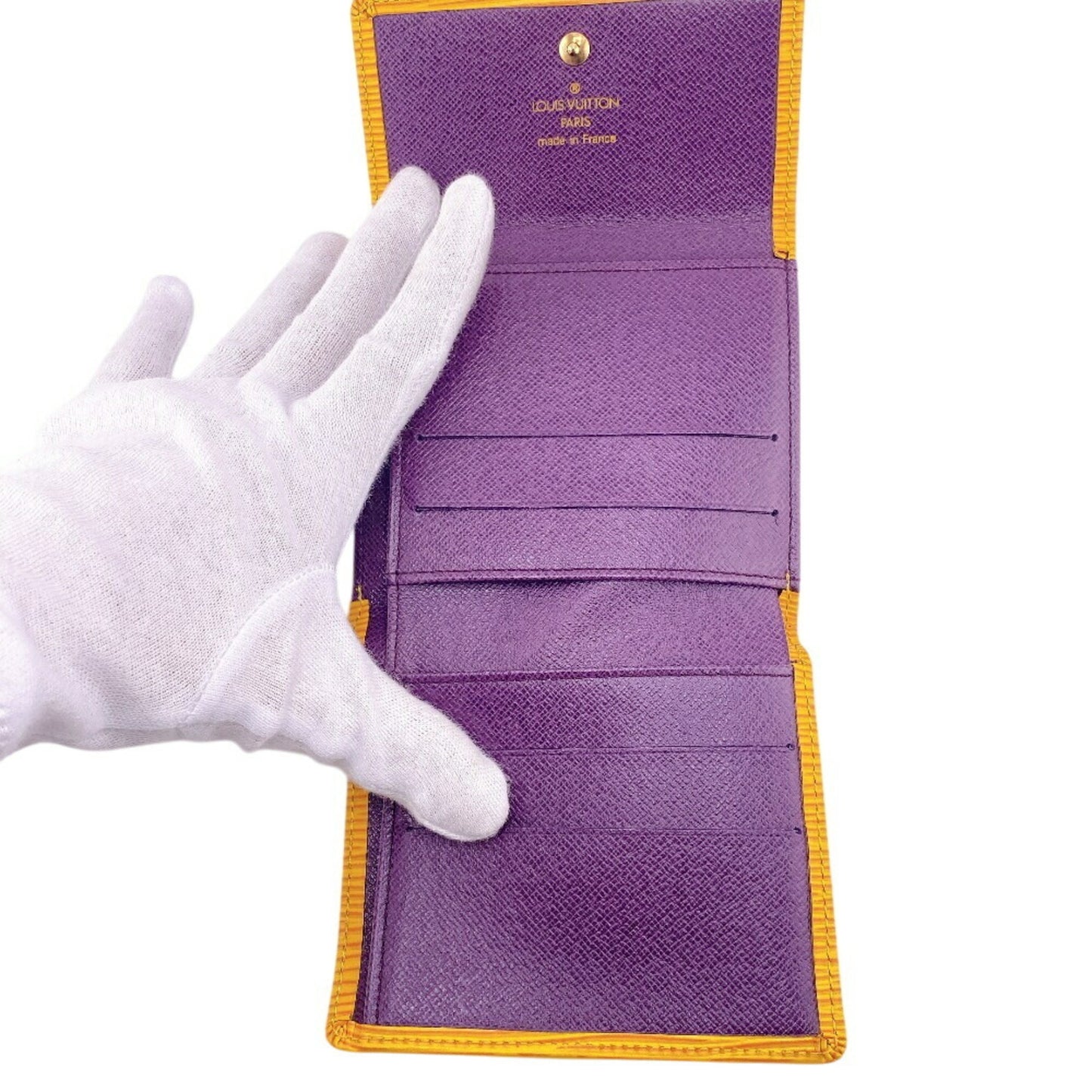 Louis Vuitton M63489 Porte Monnaie Bi-E Carte Credit Compact Wallet Epi Tri-Fold Yellow