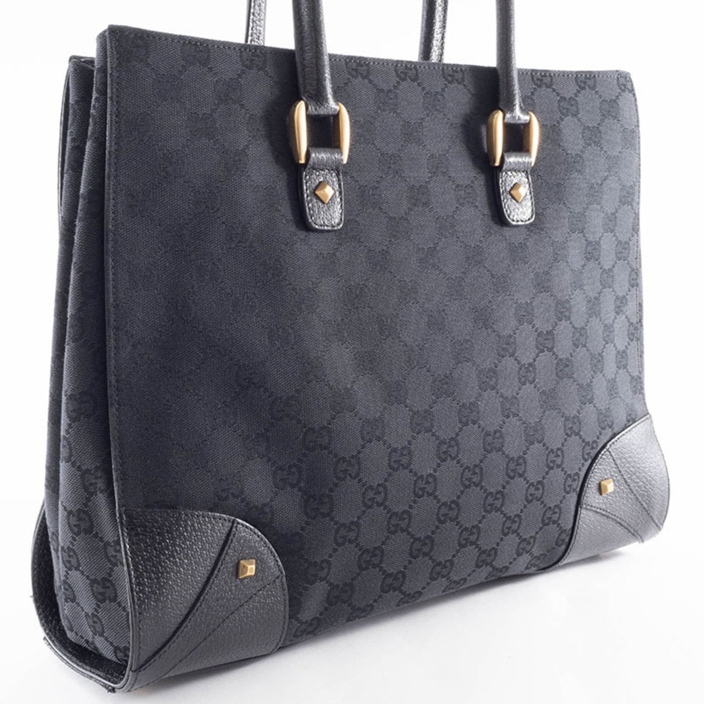 Gucci Gg Canvas Tote Bag 120897 In Black Leather