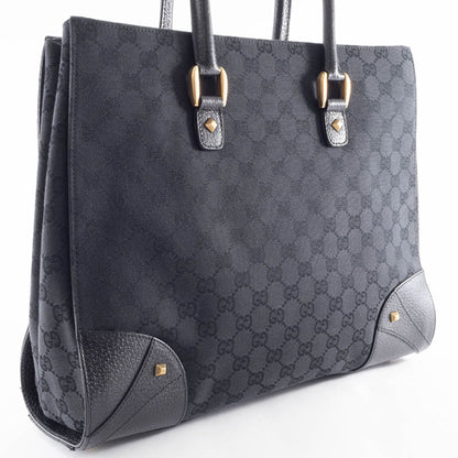 Gucci Gg Canvas Tote Bag 120897 In Black Leather