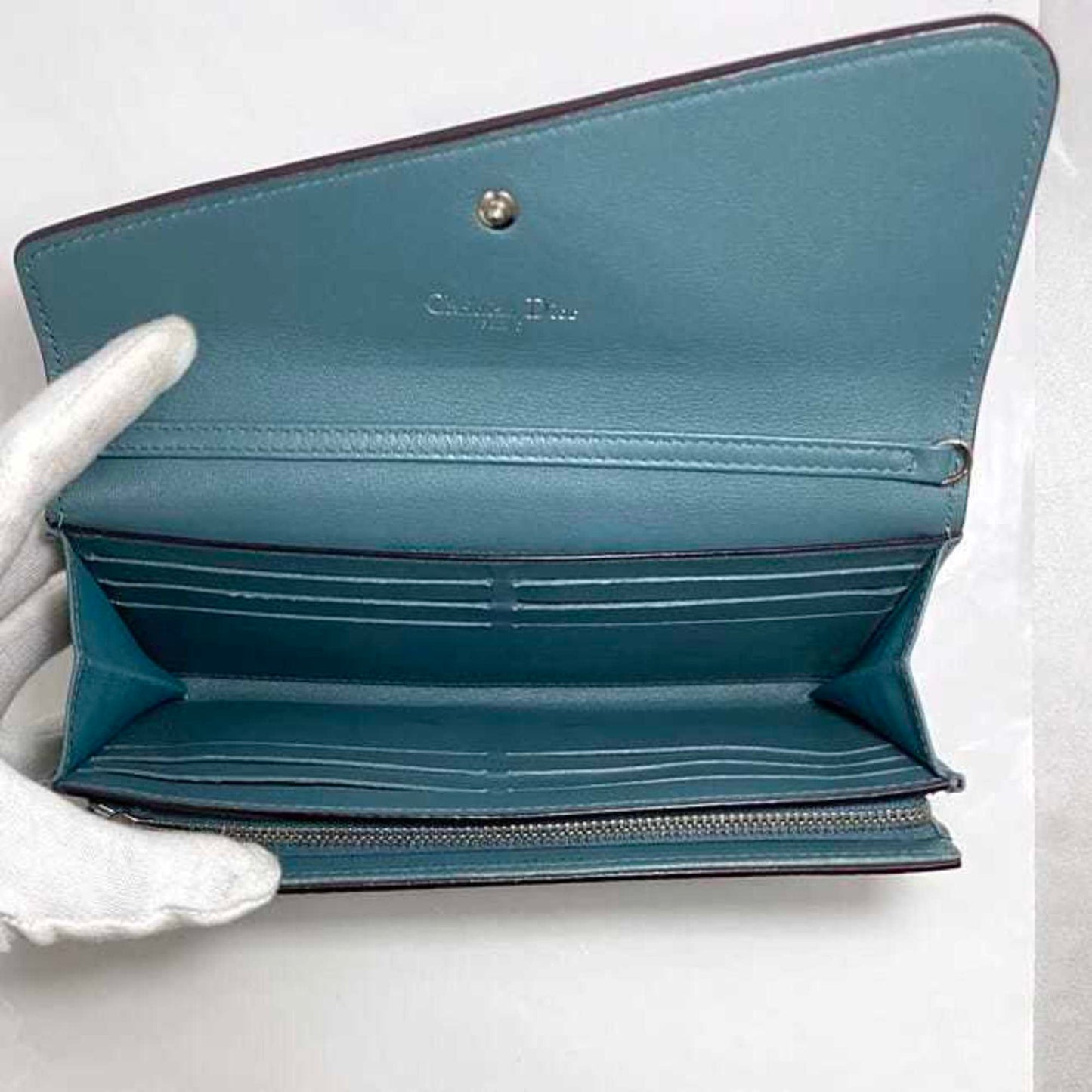 Christian Dior Bi-Fold Long Wallet Ec-22659 Light Blue Diorissimo Rencontre Leather 03-Ma-0146 Flap