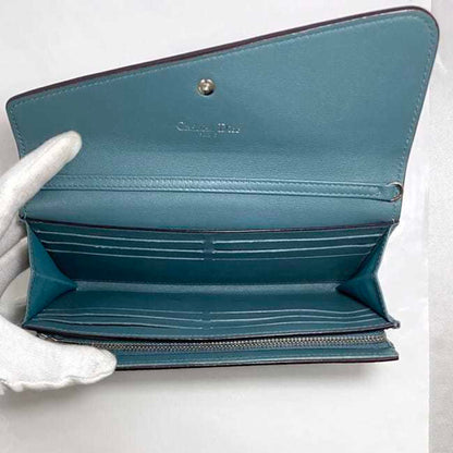 Christian Dior Bi-Fold Long Wallet Ec-22659 Light Blue Diorissimo Rencontre Leather 03-Ma-0146 Flap