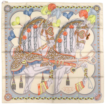 Like New Herms Carr 90 Arne De Coeur Silk Creme Gris Perle Apricot Cream Scarf Muffler 0758 Hermes