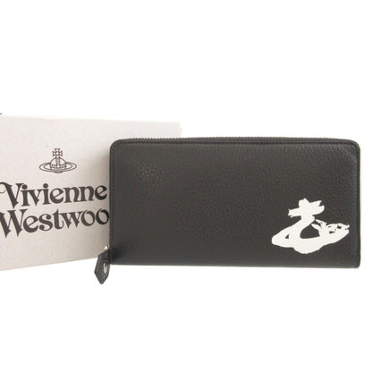 Unused Vivienne Westwood Orb Pattern Leather Black Round Zip Long Wallet 1657