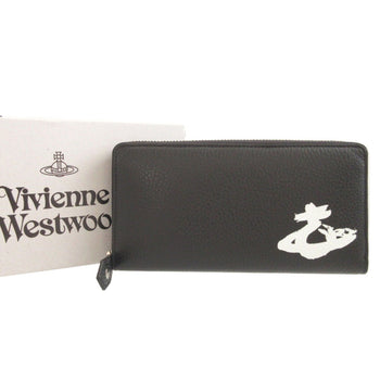 Unused Vivienne Westwood Orb Pattern Leather Black Round Zip Long Wallet 1657
