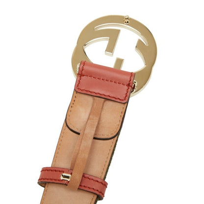 Gucci Interlocking G Belt 85.34 114876 Khaki Pink Leather Canvas