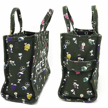 Marc Jacobs X Peanuts Collaboration: The Tote Canvas Tote Bag In Khaki Green.