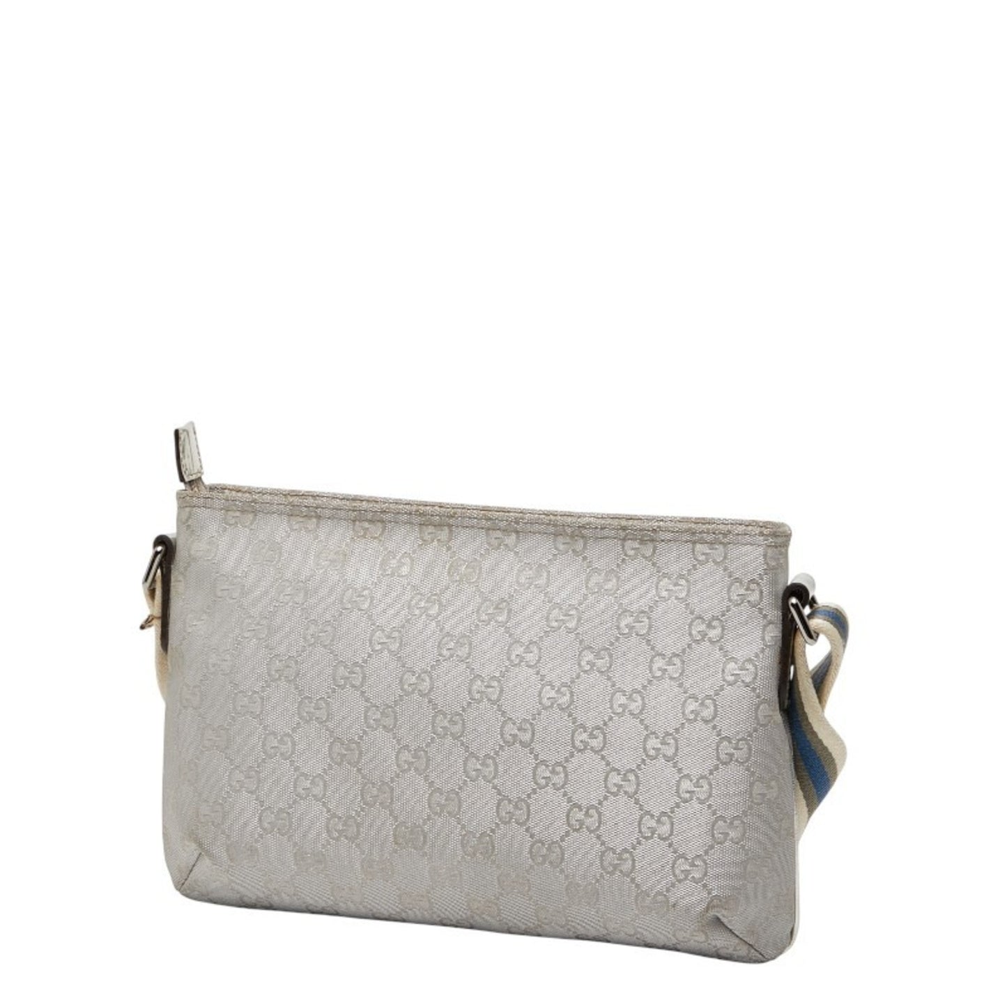 Gucci Gg Canvas Sherry Line Crossbody Shoulder Bag 189749 Silver Leather