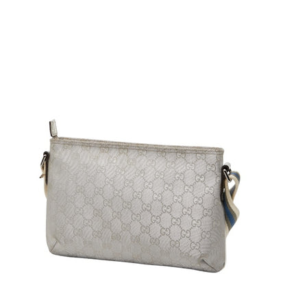 Gucci Gg Canvas Sherry Line Crossbody Shoulder Bag 189749 Silver Leather