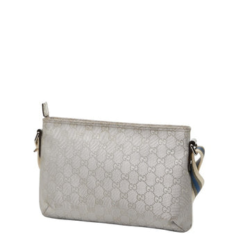 Gucci Gg Canvas Sherry Line Crossbody Shoulder Bag 189749 Silver Leather