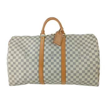 Louis Vuitton Louis Vuitton Damier Azur Keepall Bandouliere Boston Bag 55 N41429 White Leather