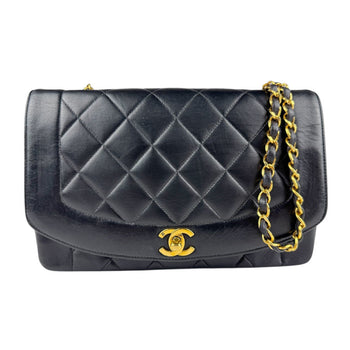 Chanel Shoulder Bag Matelasse Diana 25 Leather Black Gold