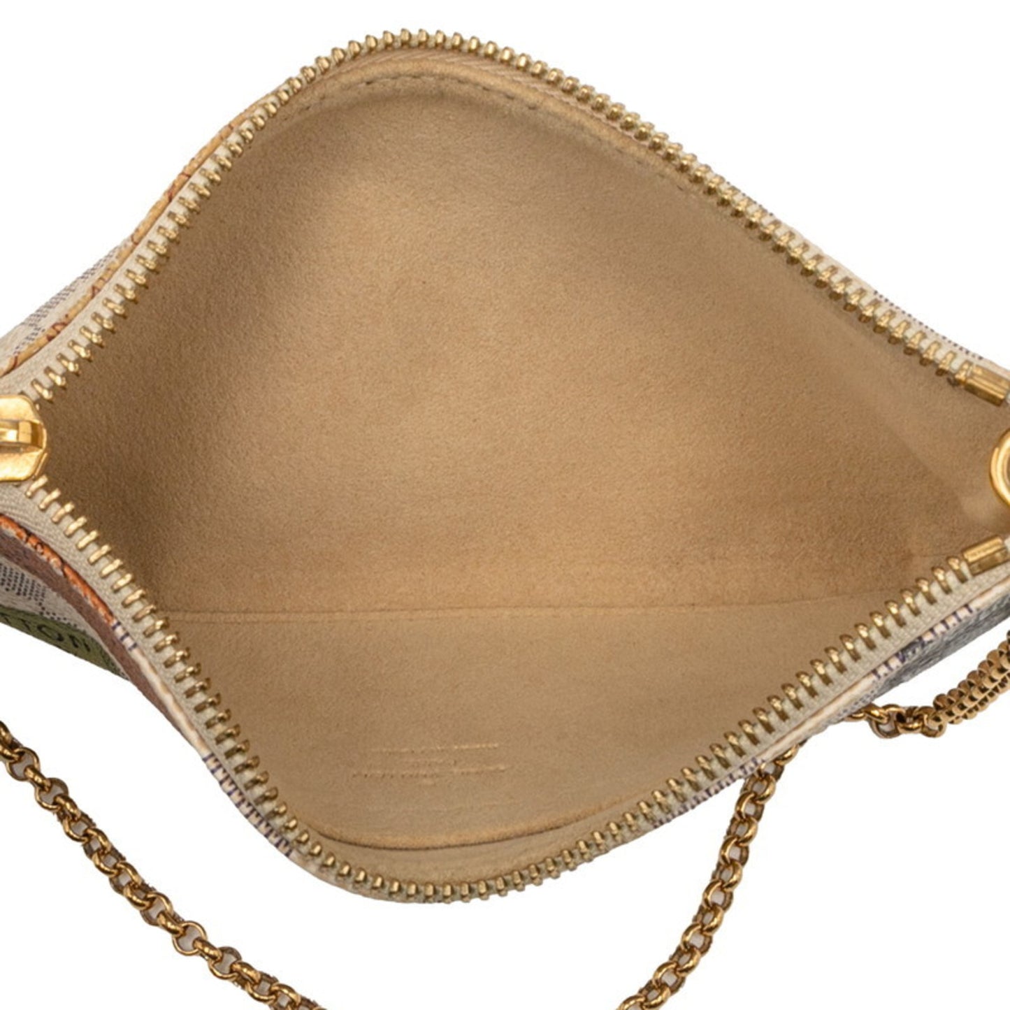 Louis Vuitton Damier Azur Label Collection Pochette Mila Mm Chain Accessory Pouch N63078 White