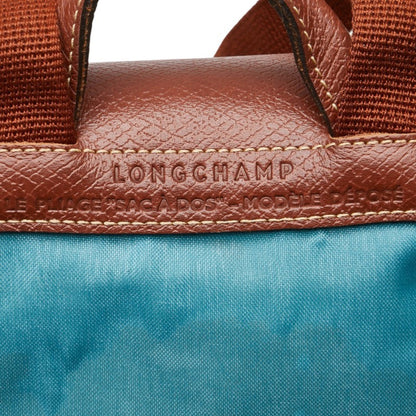 Longchamp Pliage Backpack Blue Brown Nylon Leather