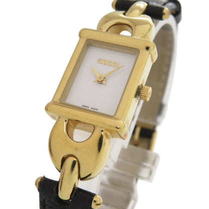 Gucci 1800L Change Strap Gp Embossed Leather White Dial Black Red Quartz Watch 1052 Gucci