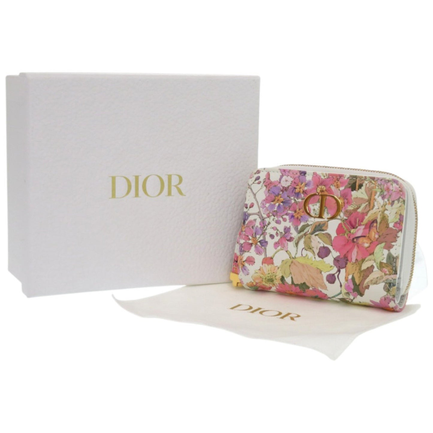 Christian Dior Caro Scarlet Flower 98 Ma 0214 Calfskin White Bifold Wallet 0438