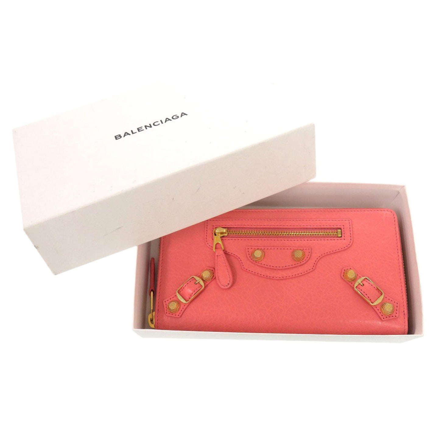 Balenciaga Giant Continental 253053 Leather Salmon Pink Long Wallet 0978 Balenciaga