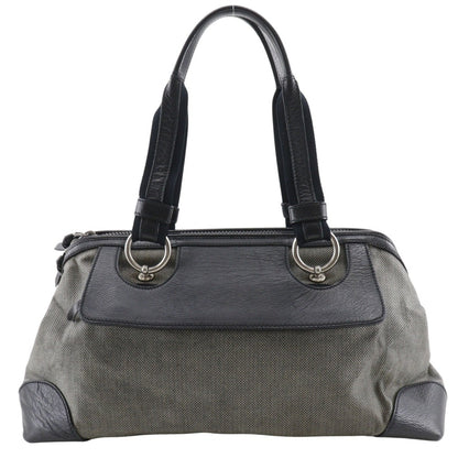 Bottega Veneta Tote Bag Canvas X Leather Gray/Black A5 Double