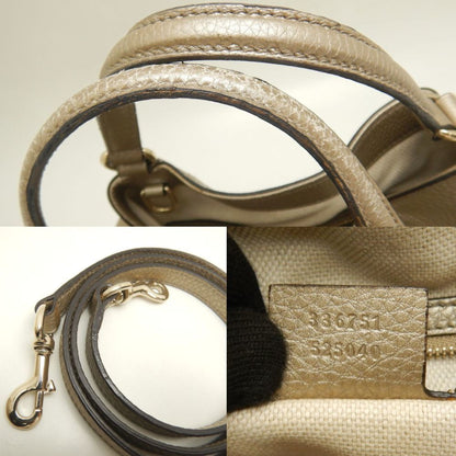 Gucci Soho 336751 Handbag Interlocking G Leather Metallic Greige 252770
