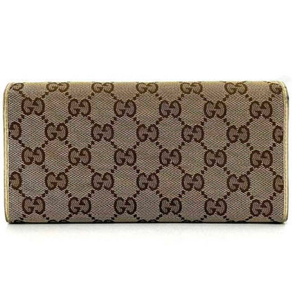 Gucci Bifold Long Wallet Beige White Brown Gold New Bullitt 204836 Gg Canvas Leather Gucci