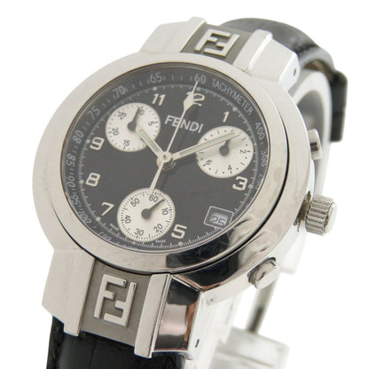 Fendi 4500L Horology Chronograph Stainless Steel Leather Black Quartz Watch