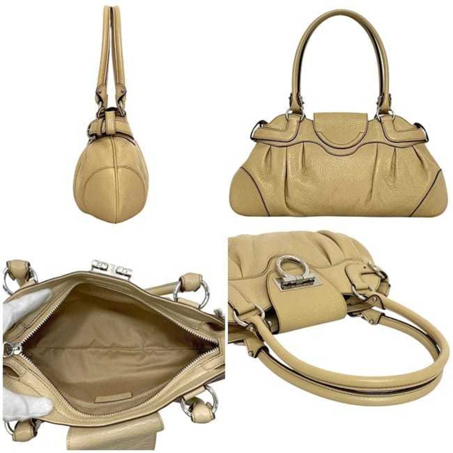 Salvatore Ferragamo Handbag Ec-23957 Beige Gancini Leather Au-21/6317 Flap Bag