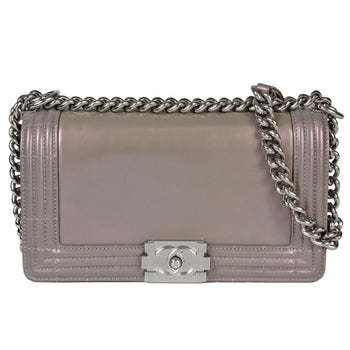 Chanel Boy Chanel Coco Mark Chain Shoulder Bag No. 16 (Manufactured In 2012) Metallic Gray Leather