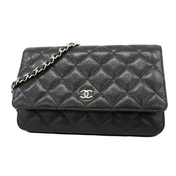 Chanel Matelasse Shoulder Wallet With Chain Bag In Caviar Skin