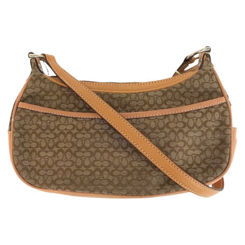 Coach Mini Signature Beige Silver Hardware Canvas Leather Shoulder Bag Pochette