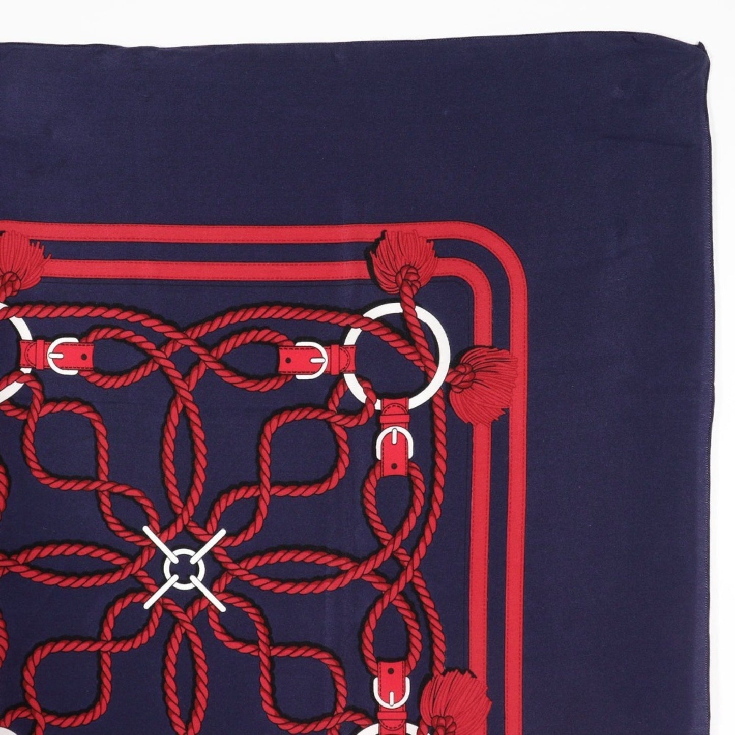 Hermes Carree Scarf Muffler Rope Pattern Silk Navy/Red