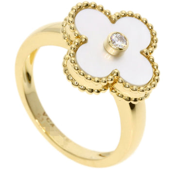 Van Cleef & Arpels Vintage Alhambra Shell Ring With Diamond #53