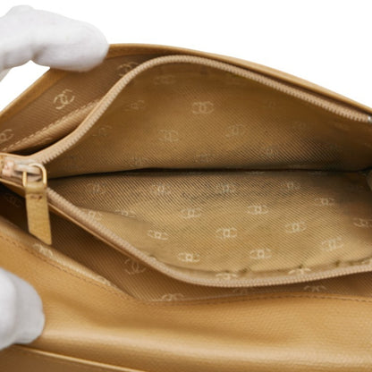 Chanel Coco Button Long Wallet Yellow Leather