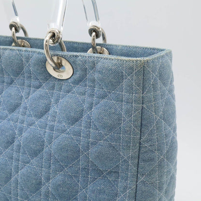 Christian Dior Lady Cannage Handbag Shoulder Bag Denim Light Blue Clear