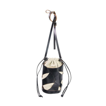 Y'S Yohji Yamamoto Cutwork Leather Canvas Pochette Shoulder Bag In Black