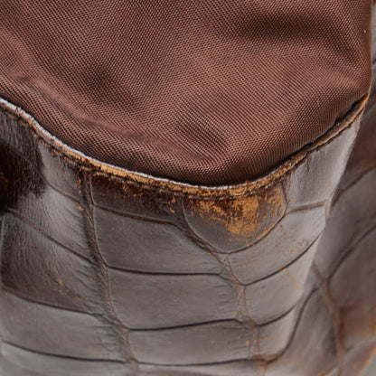 Prada Triangle Logo Plate Handbag Shoulder Bag Brown Nylon Leather