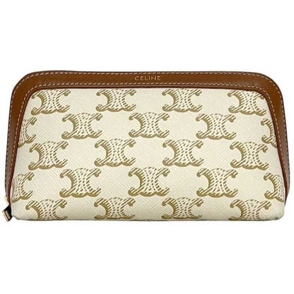 Celine Mini Pouch F-24383 White/Brown Triomphe Print 4M1622Czj Pvc Leather W-Ie-3274