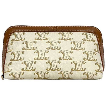 Celine Mini Pouch F-24383 White/Brown Triomphe Print 4M1622Czj Pvc Leather W-Ie-3274