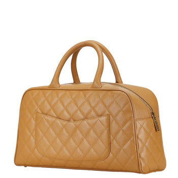 Chanel Matelasse Coco Mark Bowling Bag Handbag Beige Caviar Skin