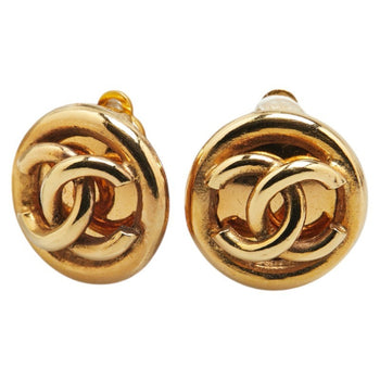 Chanel Coco Mark Round Earrings Gold Plated